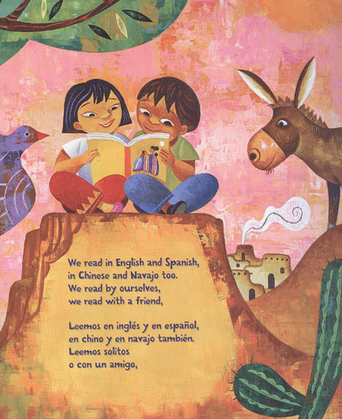 Page from Book Fiesta! Celebrate Children's Day/Book Day Celebremos El día de los niños/El día de los libros, written by Pat Mora and illustrated by Rafael Lopez