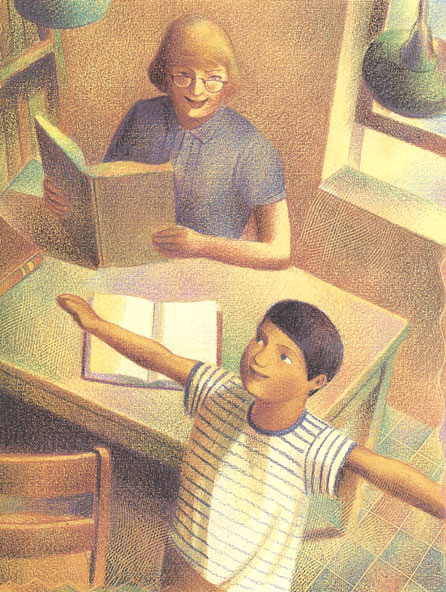 Illustration © Raul Colón from Tomás and the Library Lady. All rights reserved.