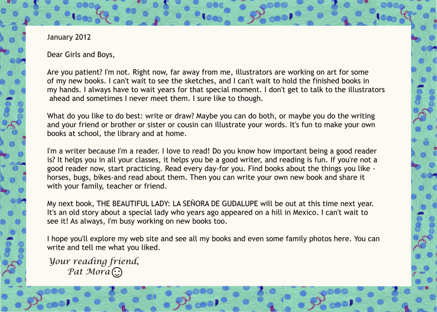 Pat's letter to children January 2012